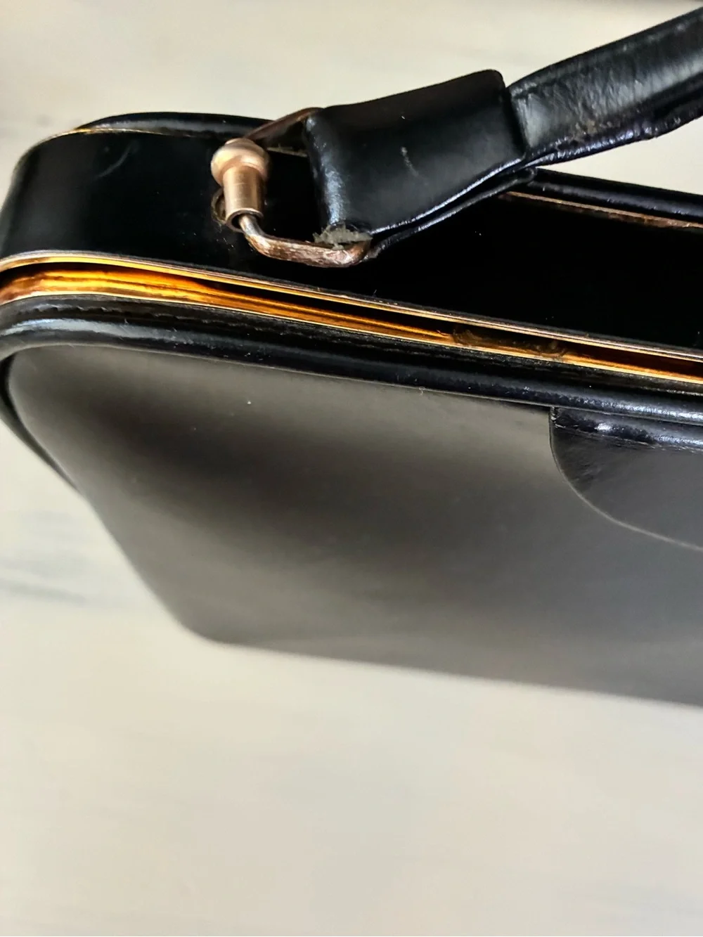 Vintage Black Genuine Leather Double Handle Frame Handbag | Made in England